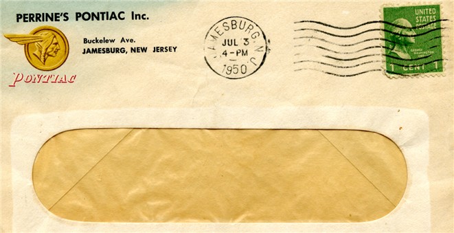 A Perrine's Pontiac envelope dated 1950